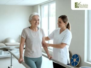 Senior Medicare patient performing balance exercises during fall recovery physical therapy in Sunnyvale CA