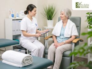 Senior woman receiving physical therapy treatment at a Sunnyvale clinic