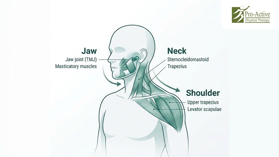 Patient with jaw tightness and TMJ symptoms receiving physical therapy treatment