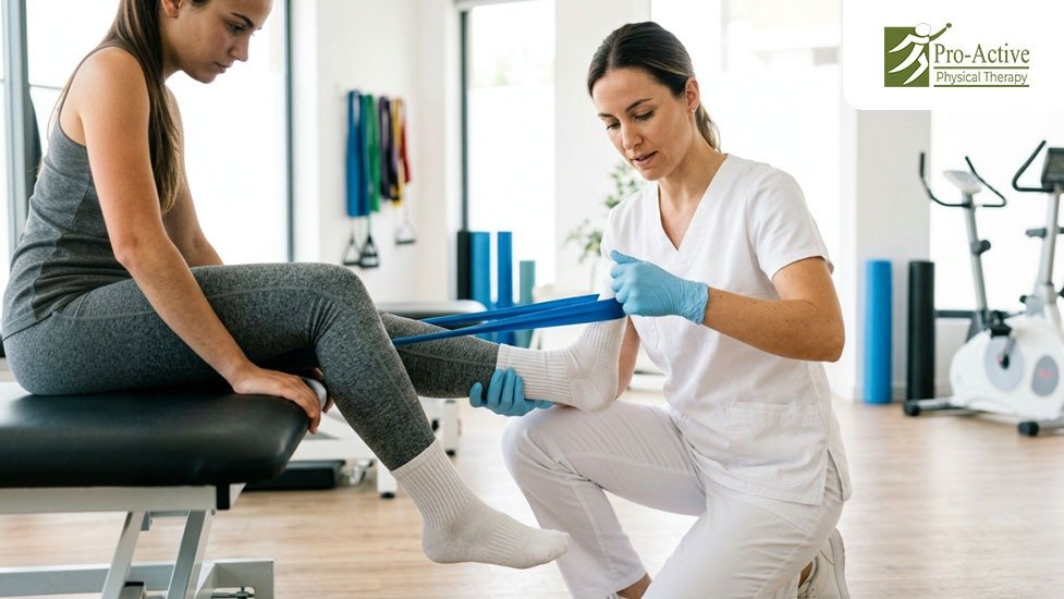 Runner holding sore foot after exercise due to running-related foot pain and overuse injury Proactive Physical Therapy