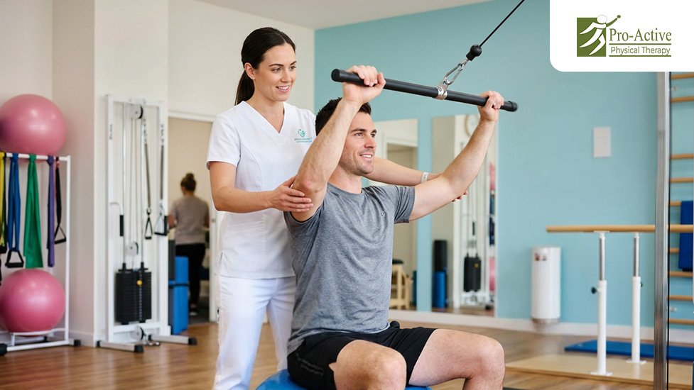 Physical therapist helping gym injury patient recover in Sunnyvale
