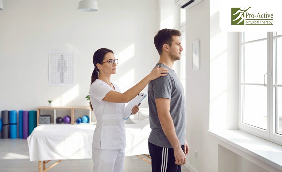 Shoulder surgery recovery exercise with physical therapist