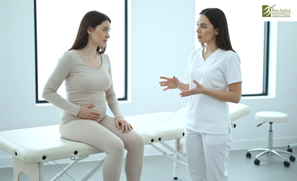 Postpartum physical therapy session in Sunnyvale CA focusing on core and pelvic floor strengthening