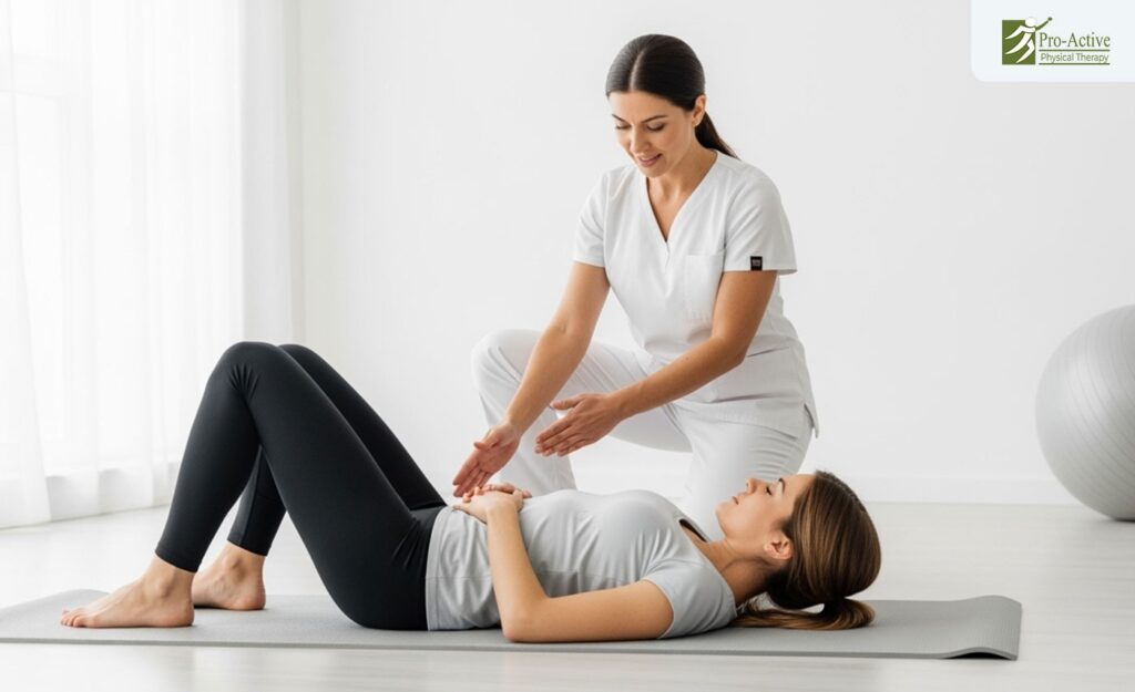 Physical therapist in Sunnyvale guiding posture and core strengthening session
