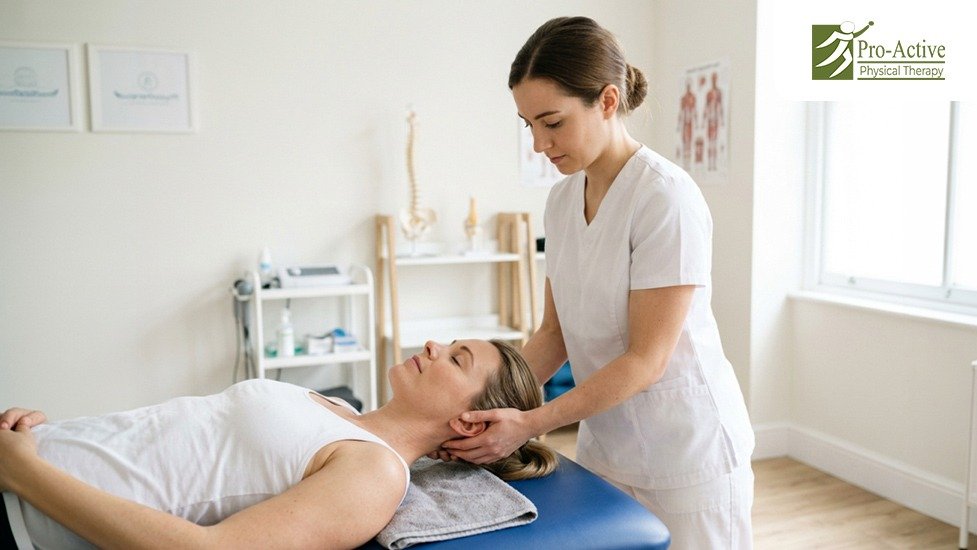 Woman receiving vestibular therapy treatment for imbalance and lightheadedness